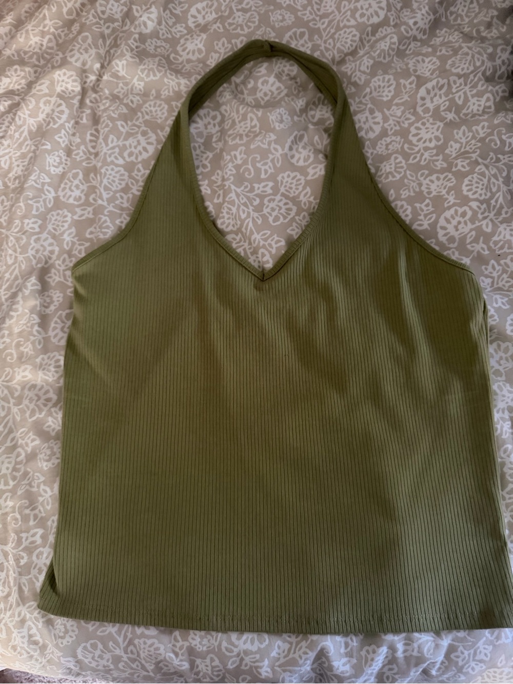American Eagle Outfitters Olive Ribbed Halter Tank